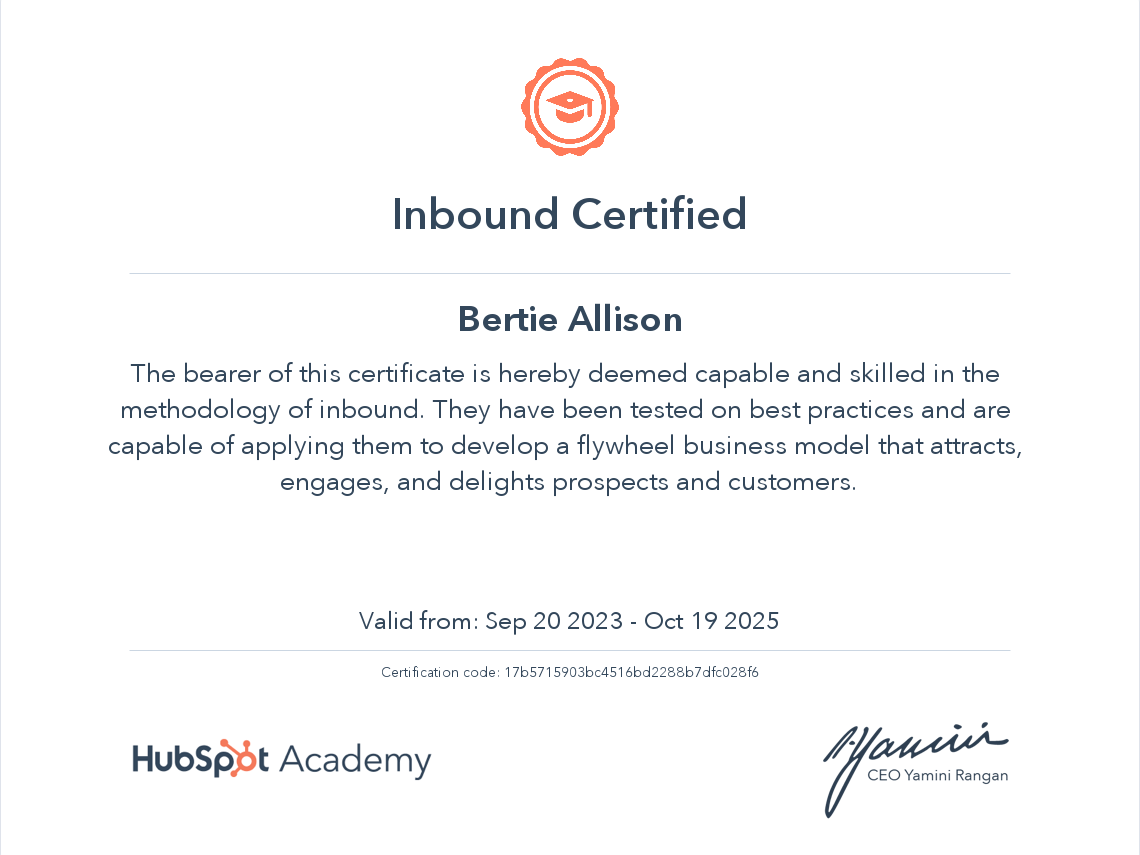 Rob's Inbound Marketing Certificate