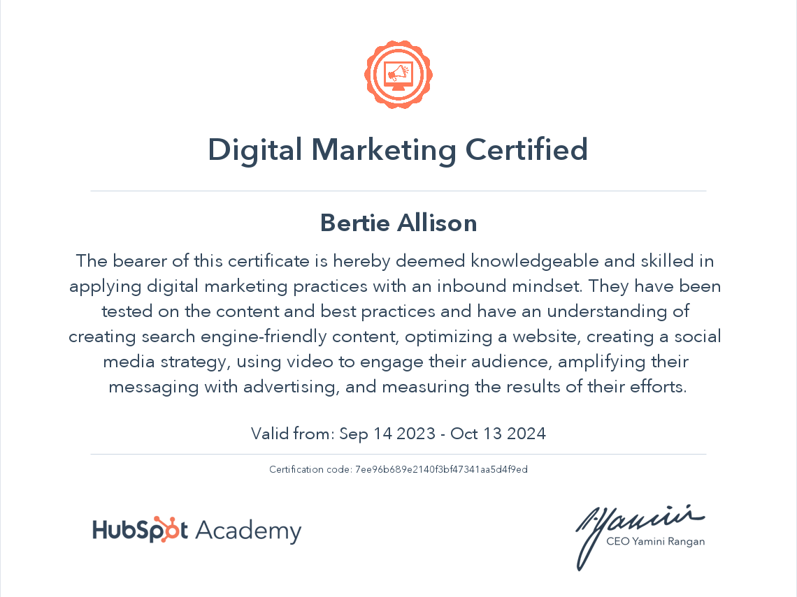 Rob's Digital Marketing Certificate