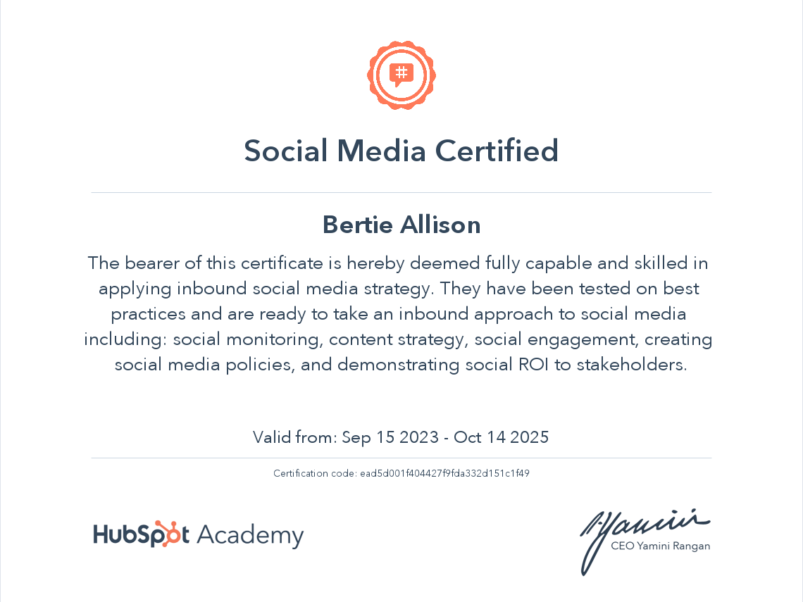 Rob's Social Media Marketing Certificate